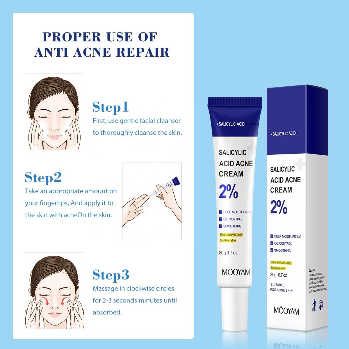 Salicylic Acid Cream Facial Skin Repair Lightening Hyaluronic Acid Acne Removal Cream Skin Care Products Face Cream