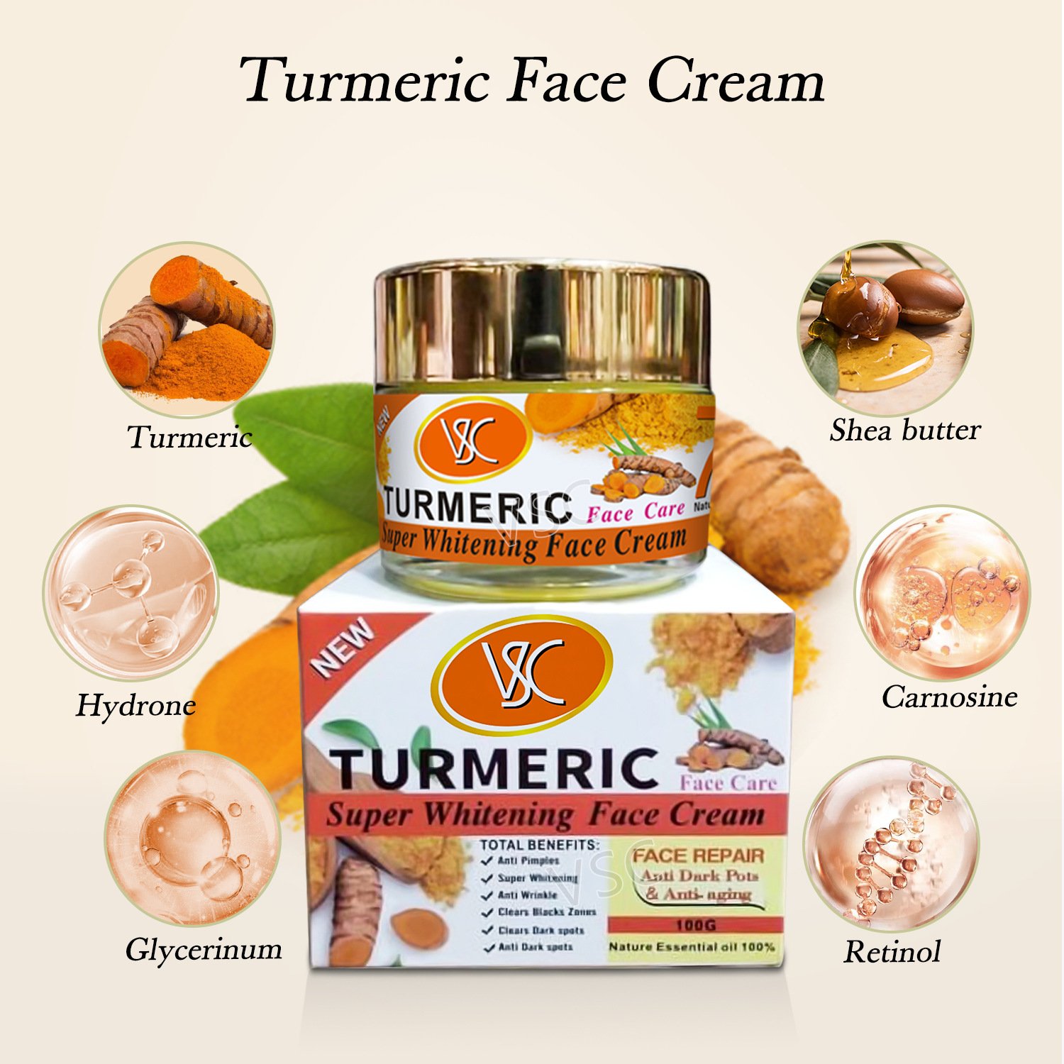 New Turmeric Cream Face Care Moisturizing Face Cream Lotion For Women Adults
