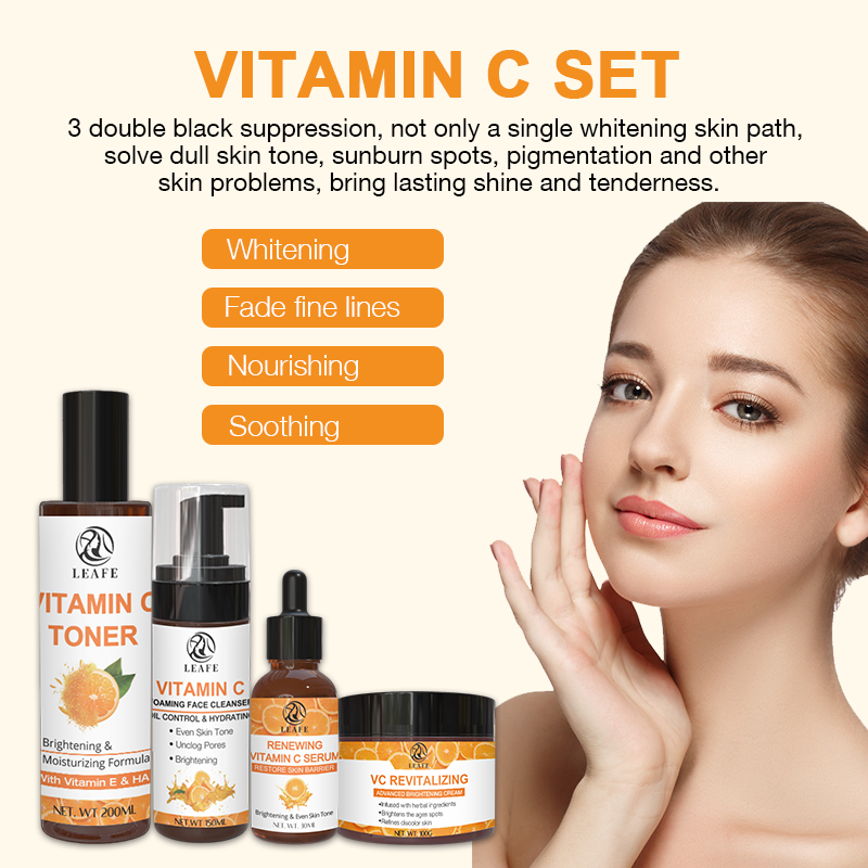 Private Label Korean Vitamin C Brightening Anti Aging Skincare Set Vitamin C Serum Face Cream Toner Cleanser Skin Care Set