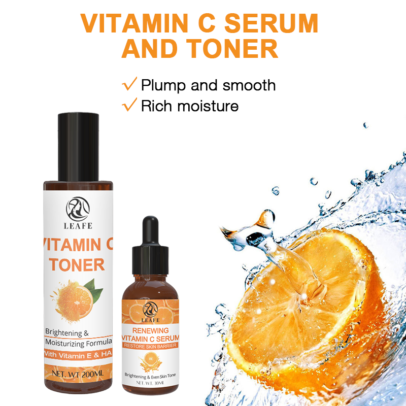 Private Label Korean Vitamin C Brightening Anti Aging Skincare Set Vitamin C Serum Face Cream Toner Cleanser Skin Care Set