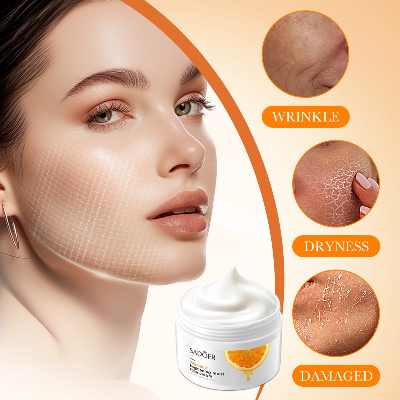 SADOER Private Label Organic Vitamin C Face Cream Moisturizing Hydrating Brightening Face Cream For Adult Anti-Aging Whitening