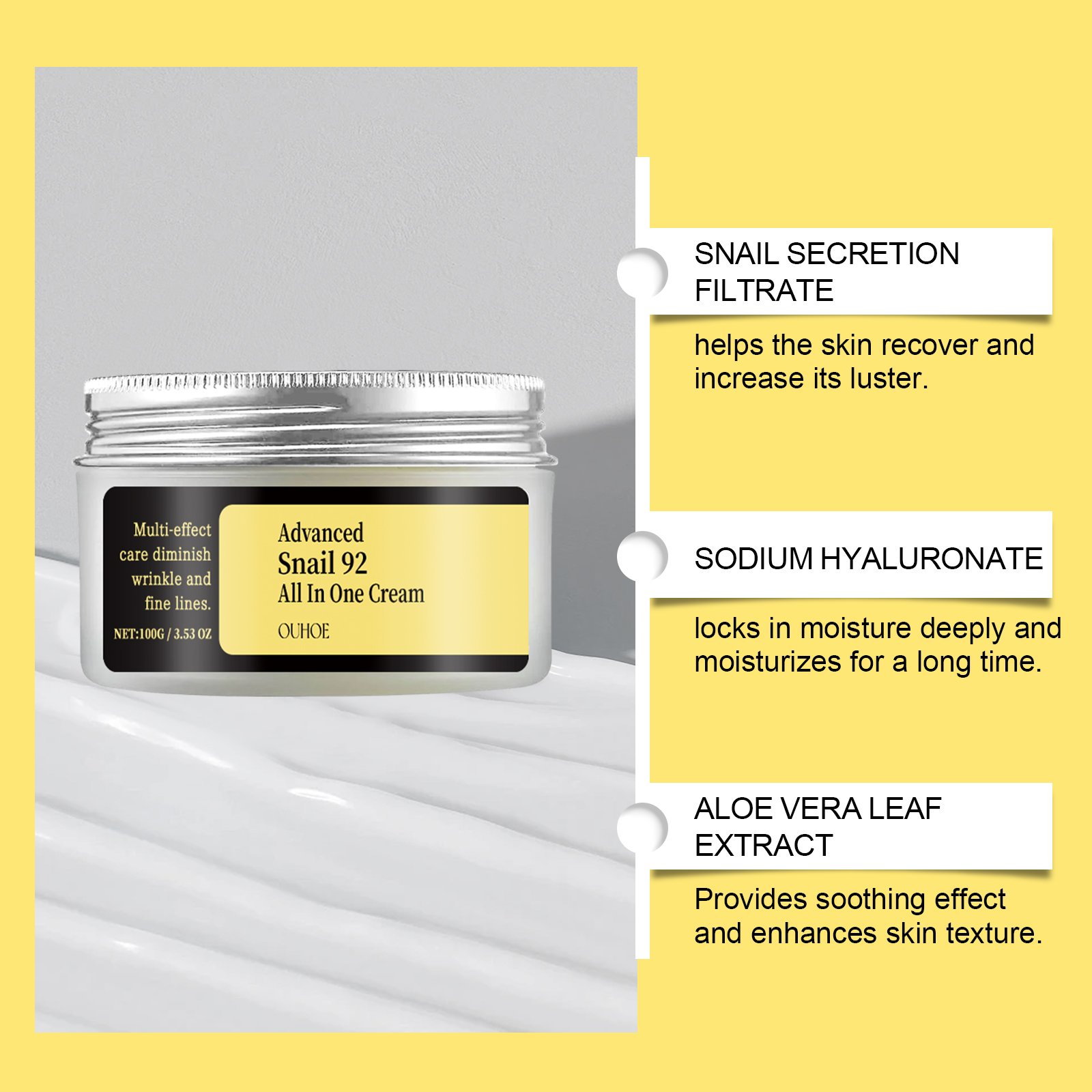 Wholesale Private Label Snail Mucin 92% Moisturizer Daily Repairing Snail Face Cream Whitening Anti Aging Snail All In One Cream