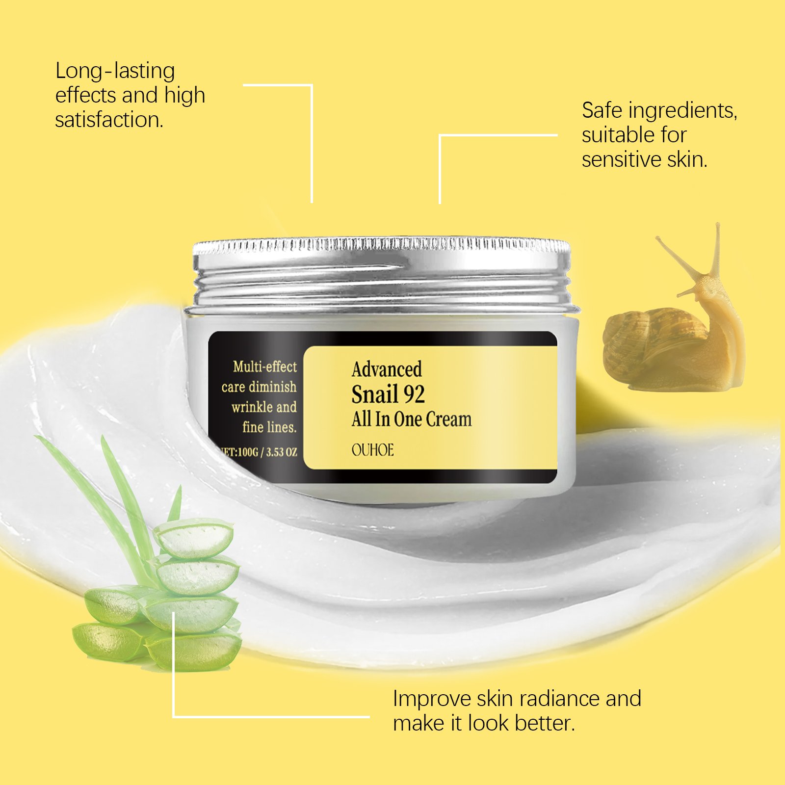 Wholesale Private Label Snail Mucin 92% Moisturizer Daily Repairing Snail Face Cream Whitening Anti Aging Snail All In One Cream