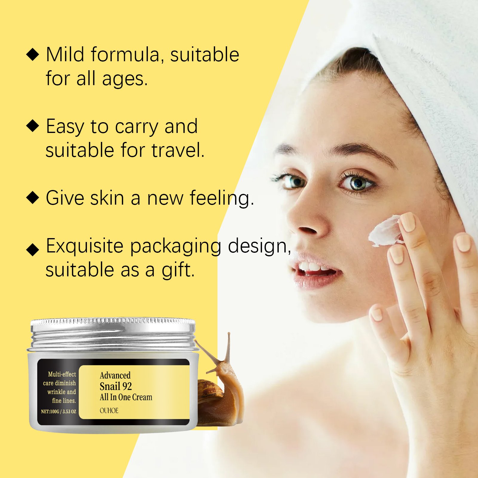 Wholesale Private Label Snail Mucin 92% Moisturizer Daily Repairing Snail Face Cream Whitening Anti Aging Snail All In One Cream