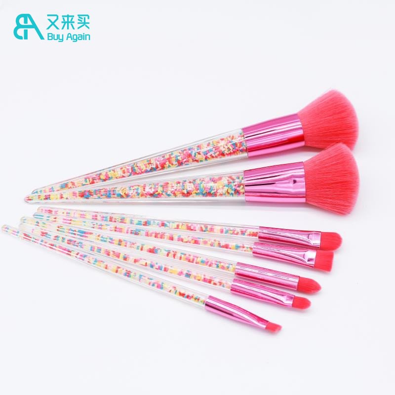 Wholesale Custom logo hot pink ice cream pastel long handle cute kawaii novelty candy confetti sprinkle pink makeup brushes