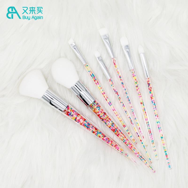 Wholesale Custom logo hot pink ice cream pastel long handle cute kawaii novelty candy confetti sprinkle pink makeup brushes