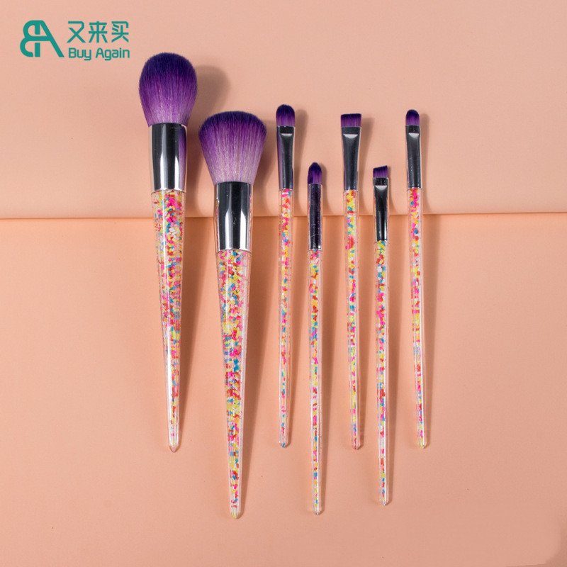 Wholesale Custom logo hot pink ice cream pastel long handle cute kawaii novelty candy confetti sprinkle pink makeup brushes