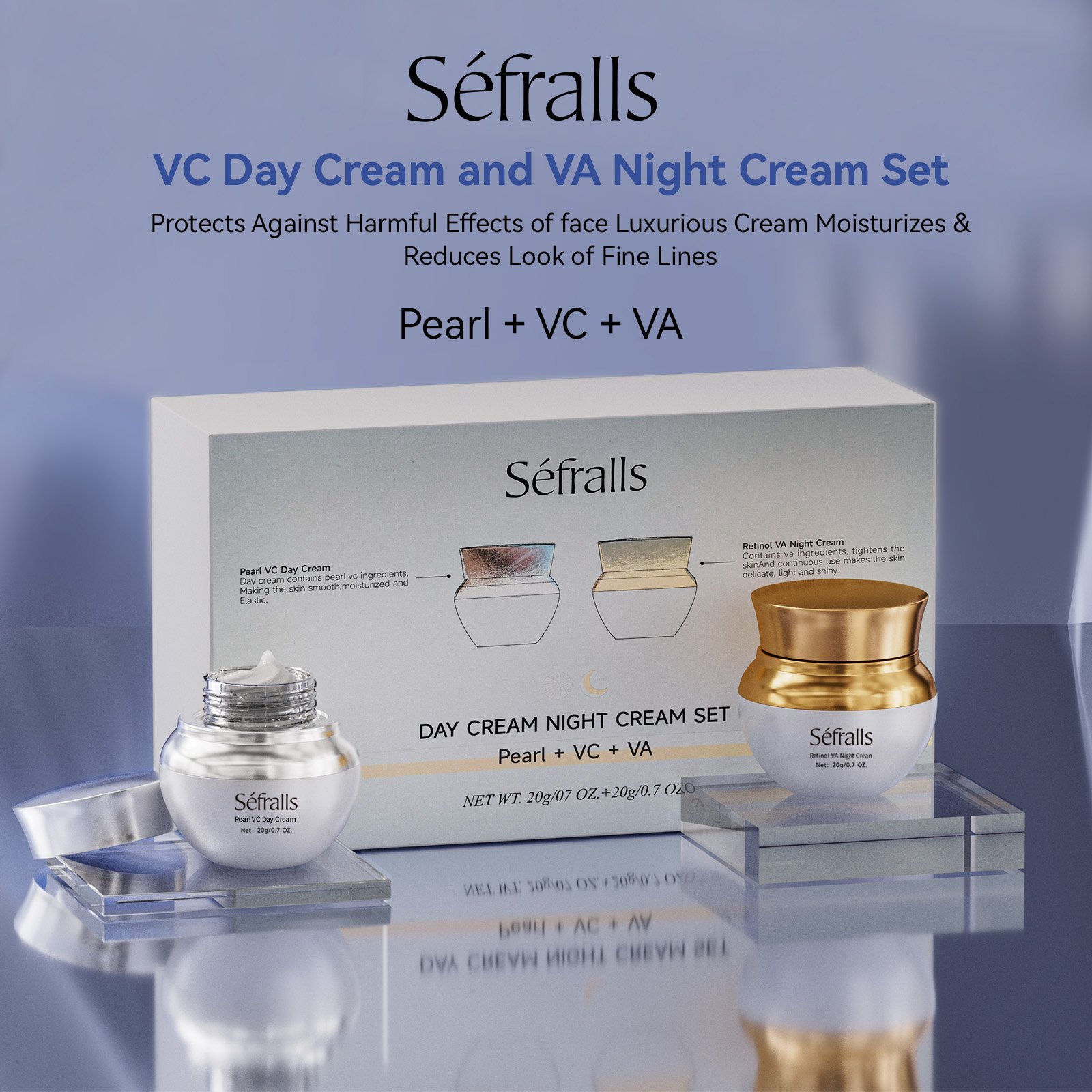 VC+VA Face Cream Set Wholesale Day Night Set Facial Firming Skin Care Brightening Retional Morning Evening Moisturizing