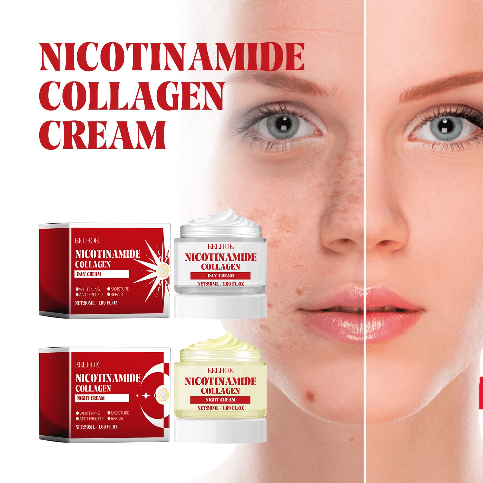 EELHOE Nicotinamide face cream Moisturizing and Moisturizing&Whitening Skin Repairing Melanin Day Cream Night Cream