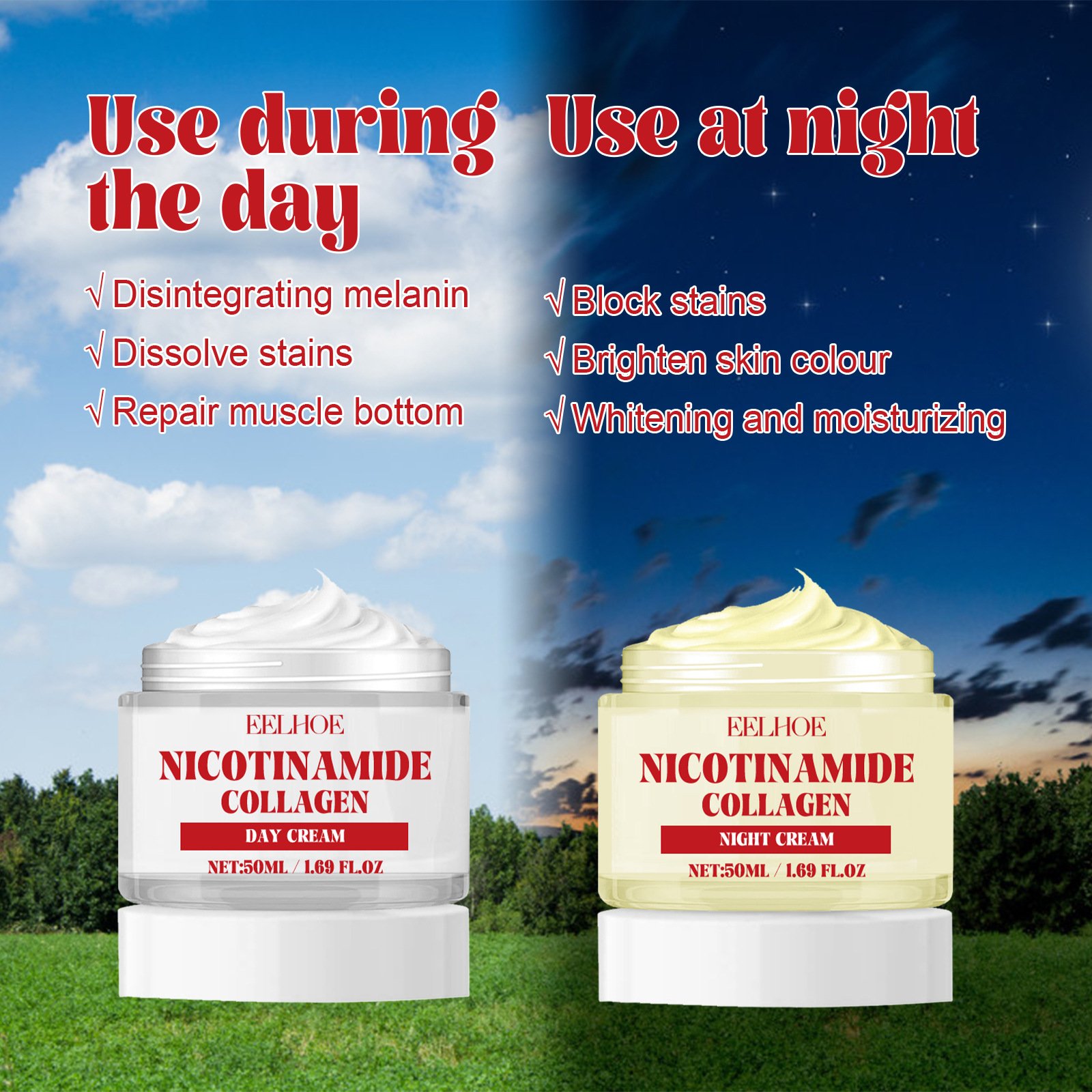 EELHOE Nicotinamide face cream Moisturizing and Moisturizing&Whitening Skin Repairing Melanin Day Cream Night Cream