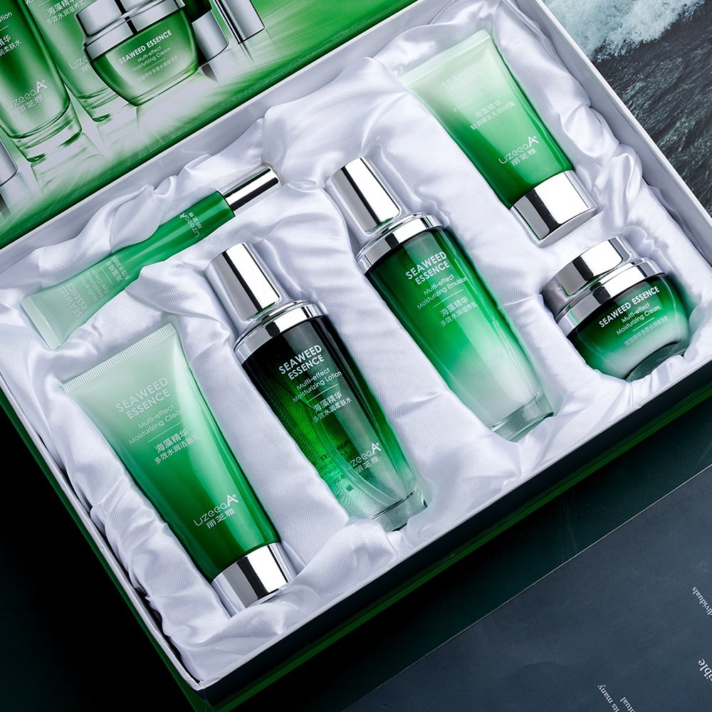 Seaweed Skin Care Kit 6 PCS Firming Moisturize Facial Care Set Serum Cleansing Face Cream Eye Mask Radiant Skin Beauty Care Kit