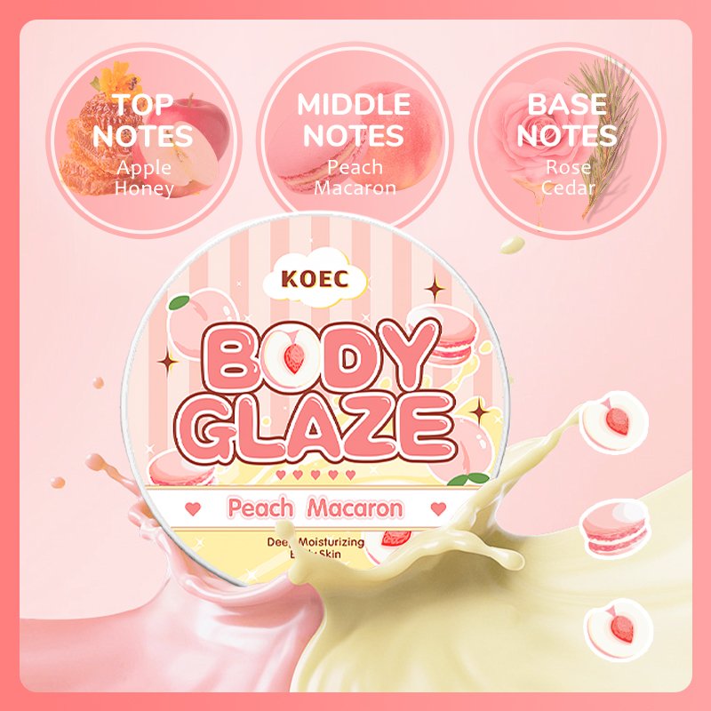 KOEC Peach Macaron Body Glaze Custom Donut Body Cream Glaze Pick Your Scent Private Label Moisturizing Body Butter Glaze