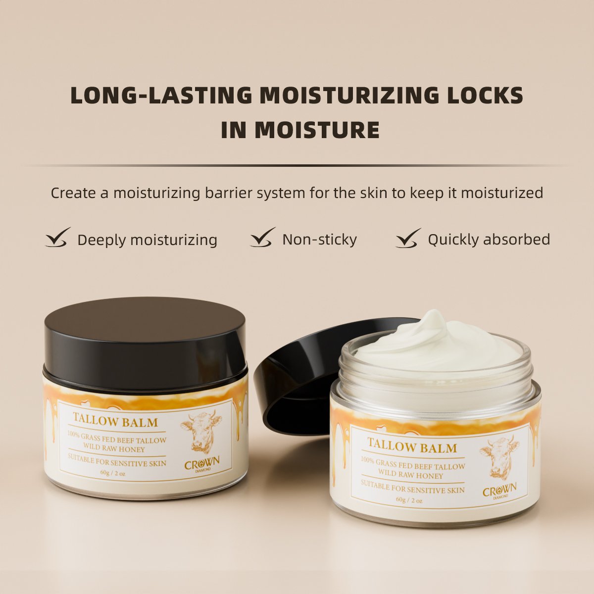 Private Label Natural Organic Tallow Honey Balm Vitamin E Brightening Lift Repair Whitening Remove Acne Moisturizing Face Cream