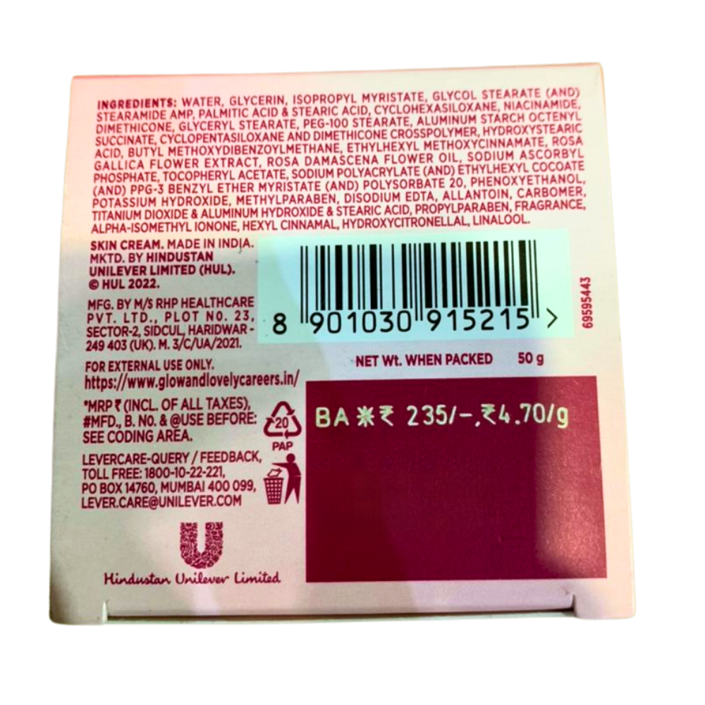 GLOW & LOVELY CREAM (INDIA) 50GM X 24 HYDRAGLOW ROSE SERUM CREAM Brightening Soft Skin Light Texture Face Cream