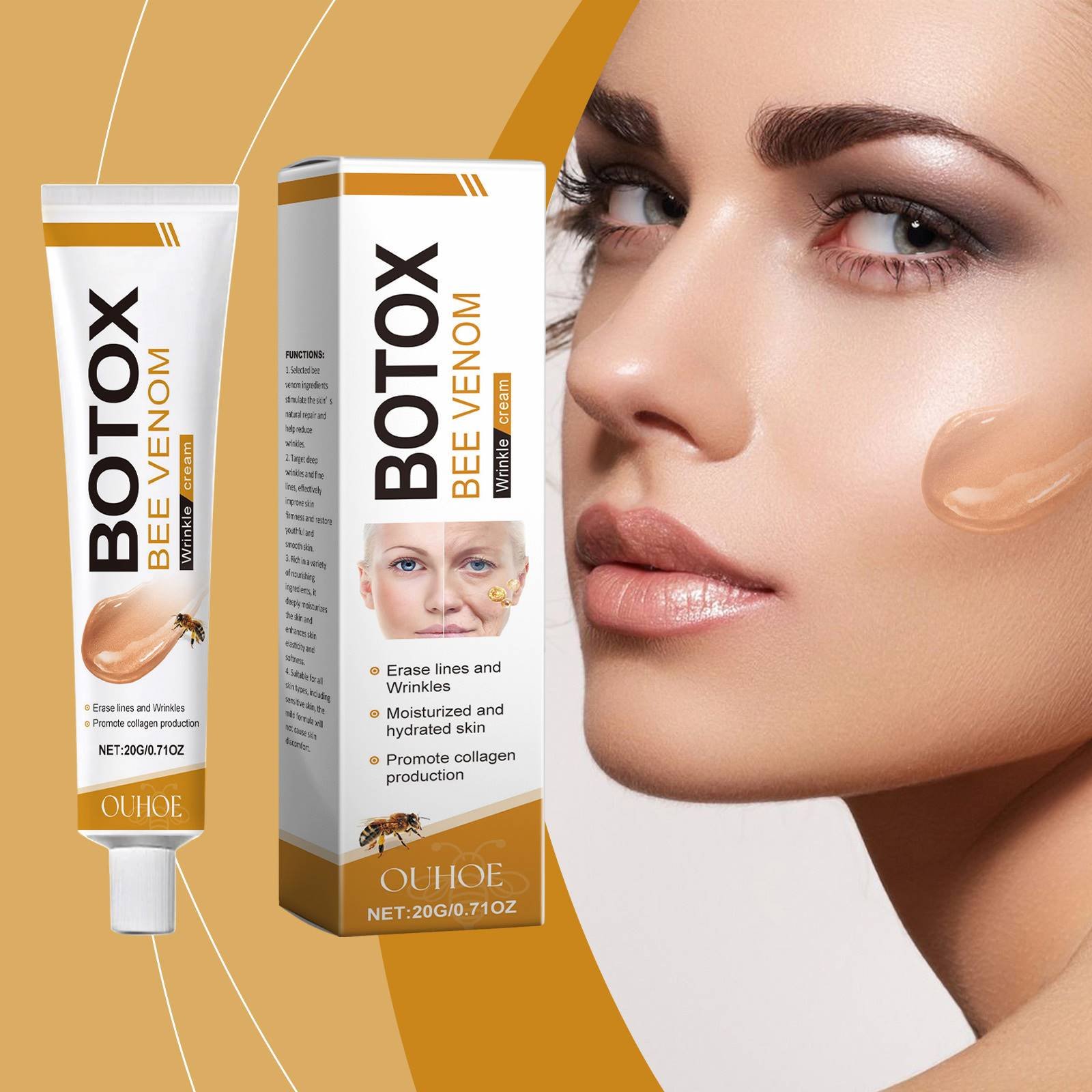 OUHOE Wholesale Private Label New Bee Venom Moisturizing Whitening Face Cream Mild Face Wrinkle Remover Cream 20G