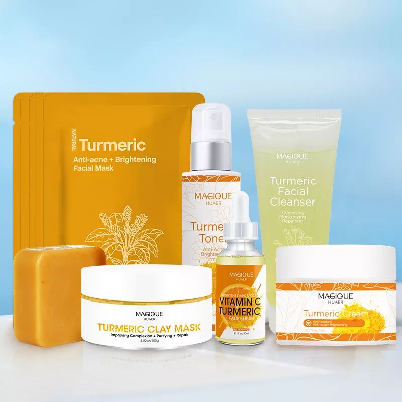 Private Label Logo Skincare Sets Face Cream Facial Serum Careness Acne Whitening Turmeric Skin Care Set (new)