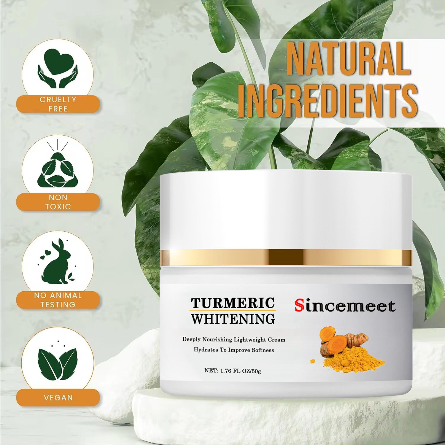 Low MOQ Customized Brightening Whitening Vitamin C Turmeric Face Cream Anti Aging Anti Spot Ginger Face Cream