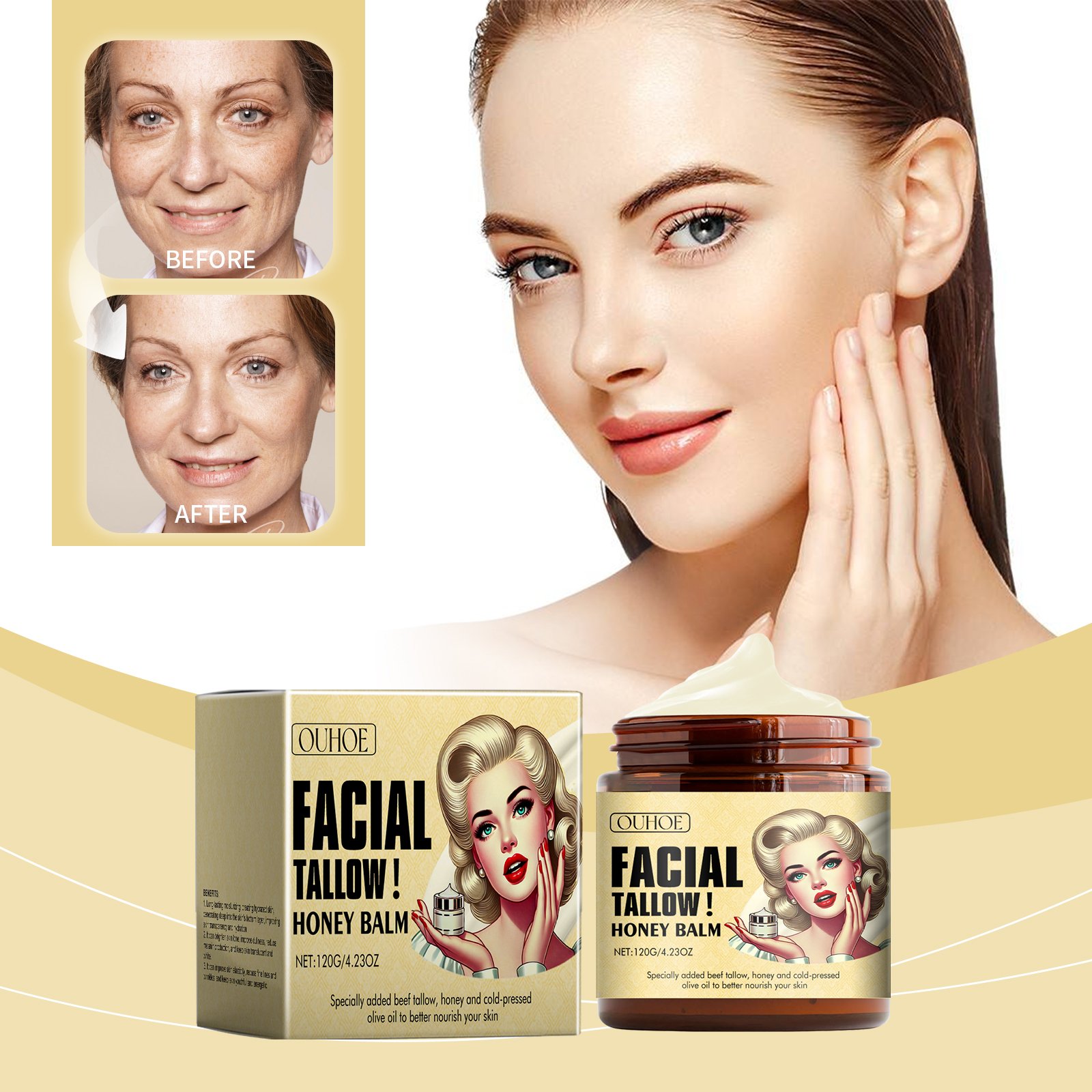Private Label Skincare Natural Balm Grass Fed Beef Tallow For Skin Care Face Body Whipped Moisturizer For Sensitive Skin