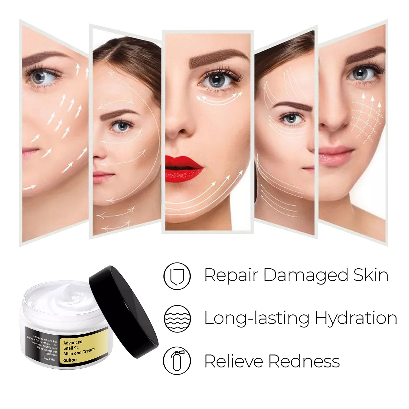 Snail Essence Face Cream Anti Aging Remove Wrinkles Skin Care Cream Intense Moisturizing Advanced Snail 92 All In One Cream