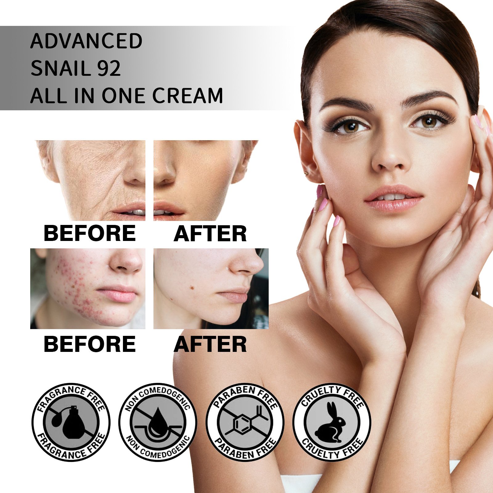 Snail Essence Face Cream Anti Aging Remove Wrinkles Skin Care Cream Intense Moisturizing Advanced Snail 92 All In One Cream