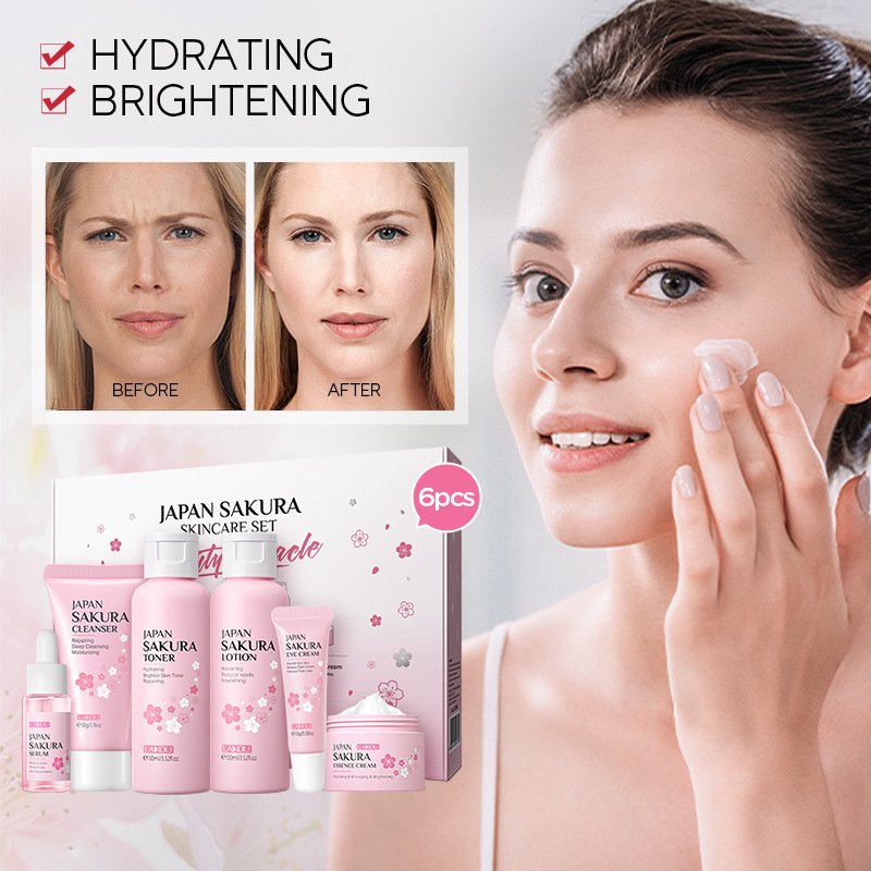 Wholesale In Stock Natural Cherry Blossom Skincare 6-piece Kit Facial Skincare Beauty Products Face Cream Sakura Face Care Set