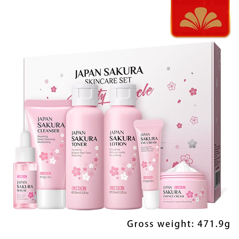 Wholesale In Stock Natural Cherry Blossom Skincare 6-piece Kit Facial Skincare Beauty Products Face Cream Sakura Face Care Set