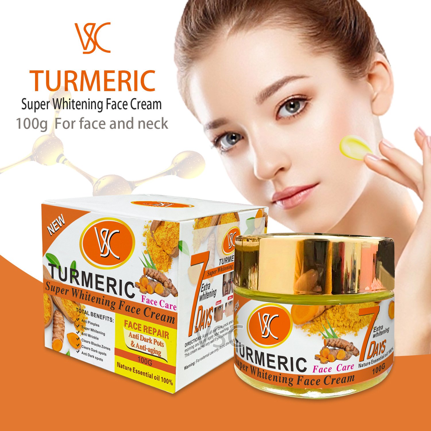 VSC lighting face cream Moisturizing turmeric cream face repair anti dark pots& anti-aging super whitening face cream 100g