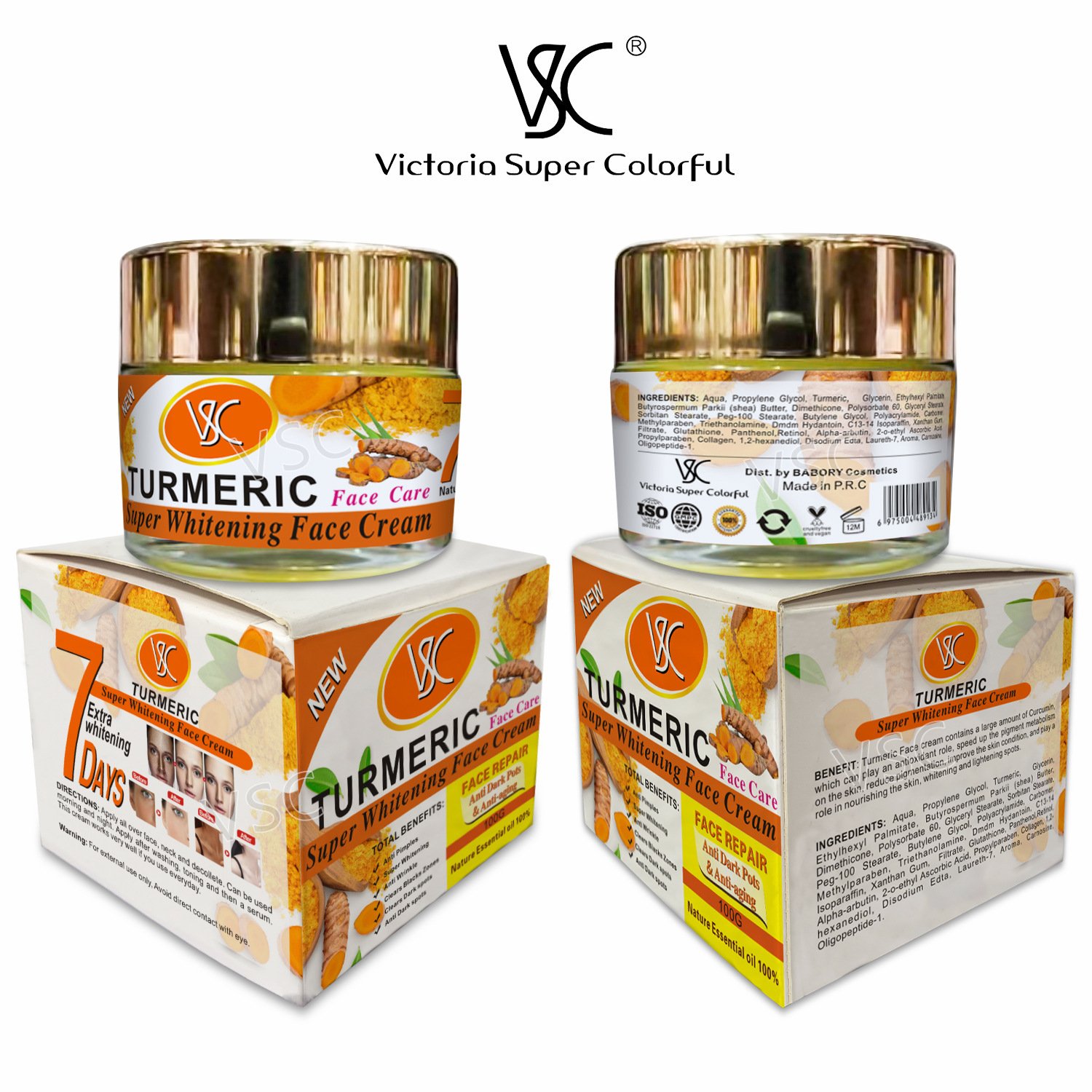 VSC lighting face cream Moisturizing turmeric cream face repair anti dark pots& anti-aging super whitening face cream 100g