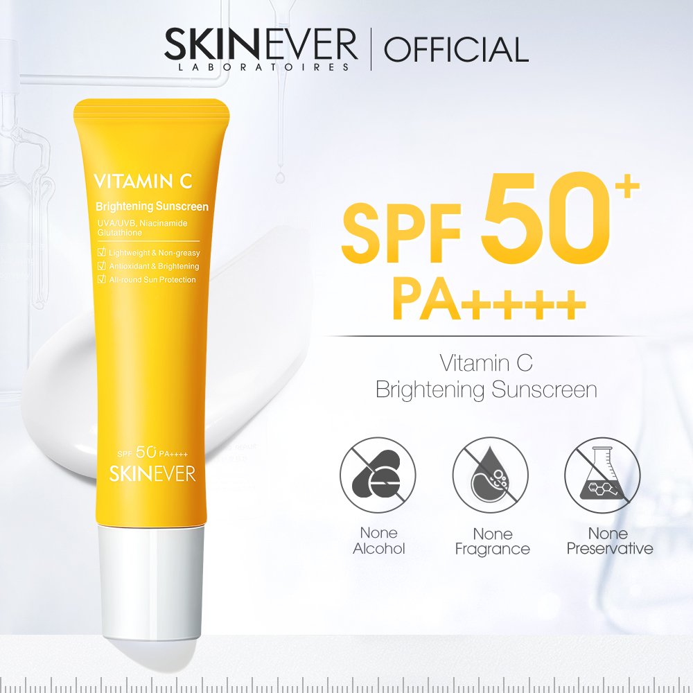 SKINEVER Lightweight Non-Greasy Vitamin C Brightening Sun Lotion for Face Mineral Aloe Antioxidant Sunscreen Cream for Skin Care