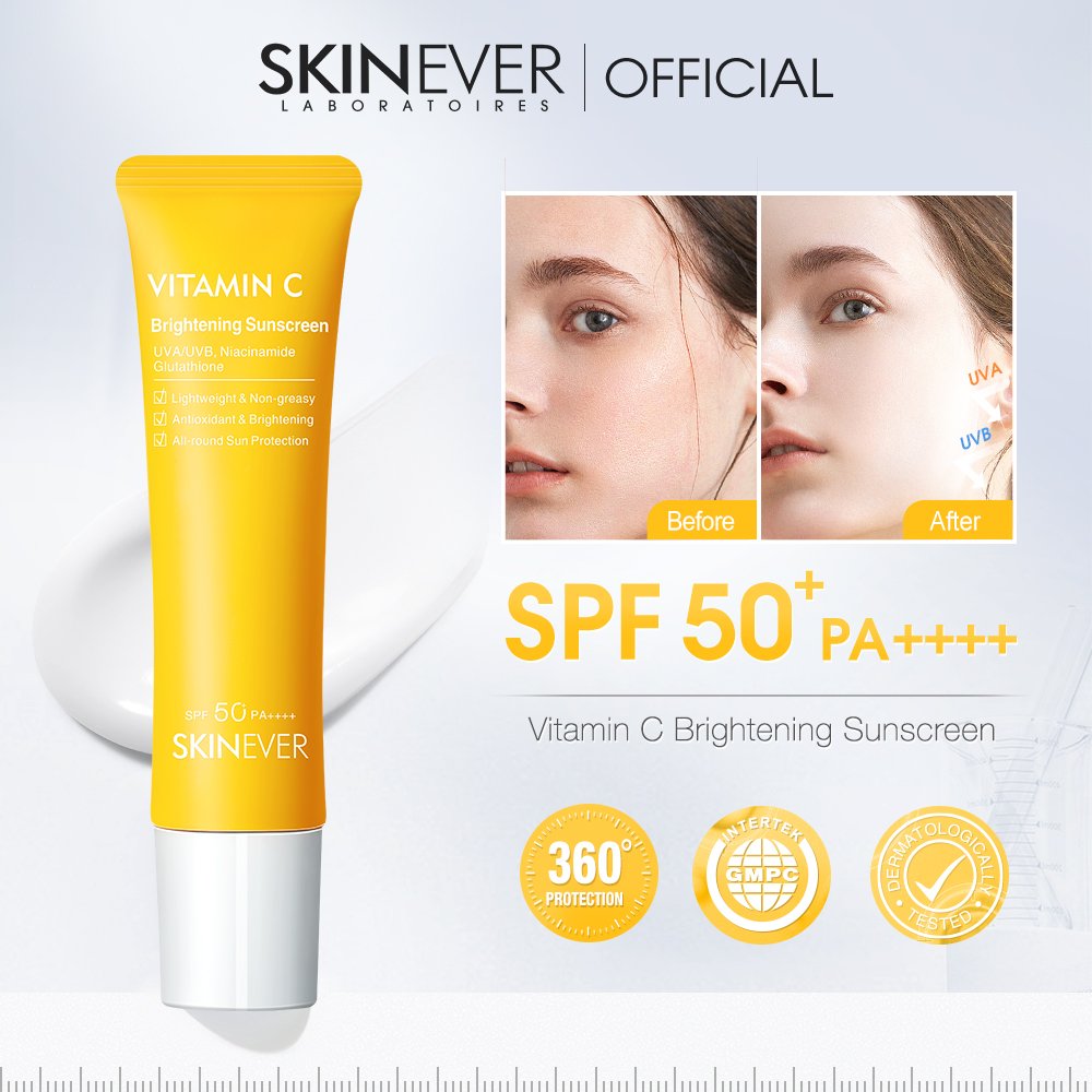 SKINEVER Lightweight Non-Greasy Vitamin C Brightening Sun Lotion for Face Mineral Aloe Antioxidant Sunscreen Cream for Skin Care
