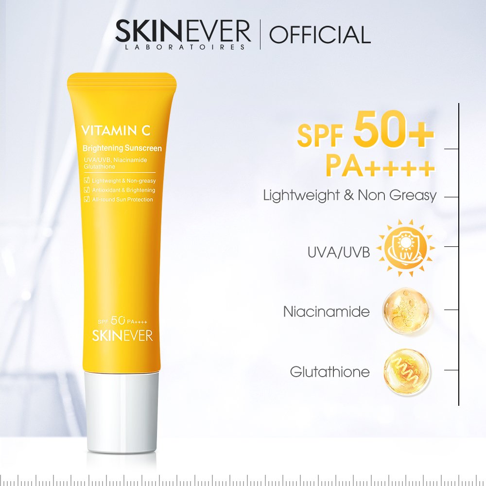 SKINEVER Lightweight Non-Greasy Vitamin C Brightening Sun Lotion for Face Mineral Aloe Antioxidant Sunscreen Cream for Skin Care