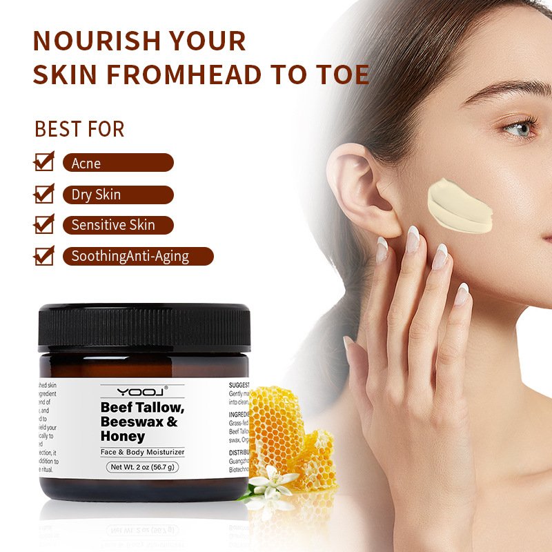 Grass-fed Beef Tallow Body Butter Sensitive Skin Beeswax & Honey Natural Face & Body Beef Tallow Moisturizer Cream