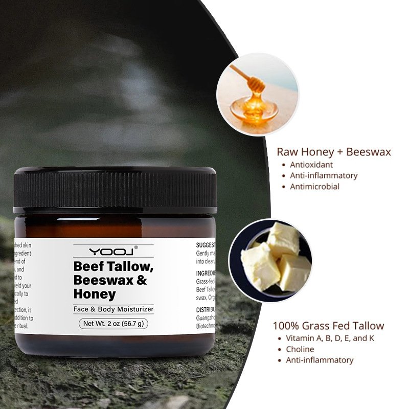 Grass-fed Beef Tallow Body Butter Sensitive Skin Beeswax & Honey Natural Face & Body Beef Tallow Moisturizer Cream