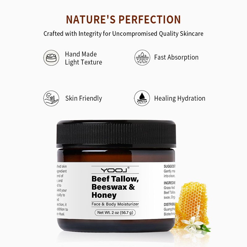 Grass-fed Beef Tallow Body Butter Sensitive Skin Beeswax & Honey Natural Face & Body Beef Tallow Moisturizer Cream