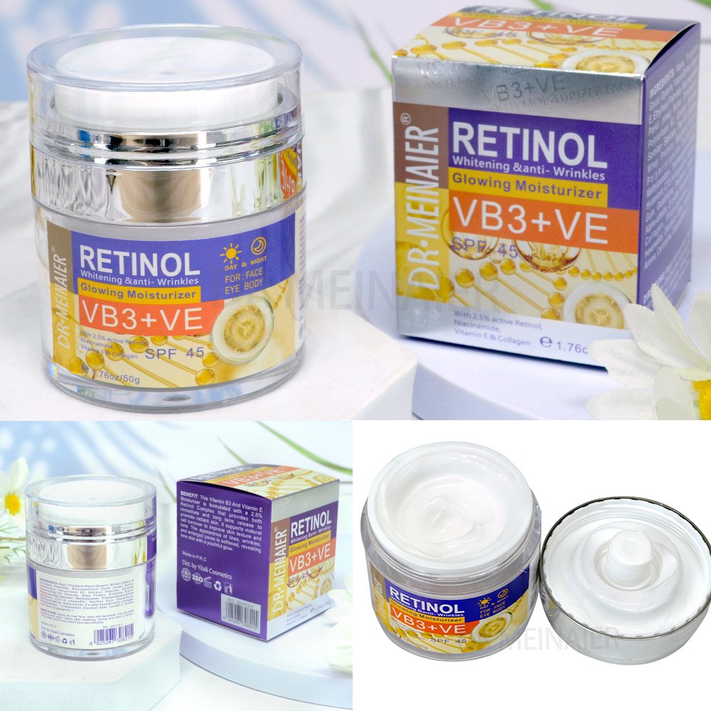 Natural Face Cream Retinol Glowing Moisturizer SPF 45 Whitening Anti-wrinkle Skin Care Day and Night Facial Cream