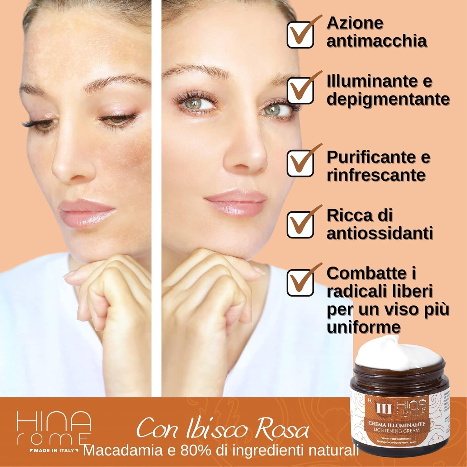 Anti-blemish Brightening Illuminating Night Face Cream Woman, with Pink Hibiscus, Bearberry and Salicylic Acid Face 60 ml