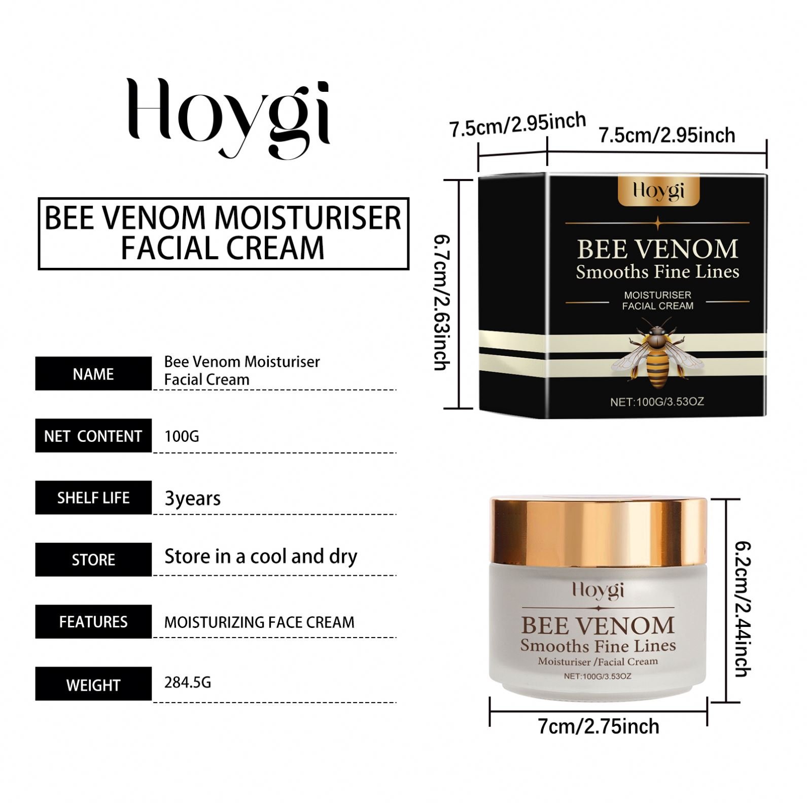 Hoygi Wholesale Bee Venom Smoothing Facial Cream Whitening Moisturizing Firming Anti-Aging Skins Fading Fine Lines Face Cream