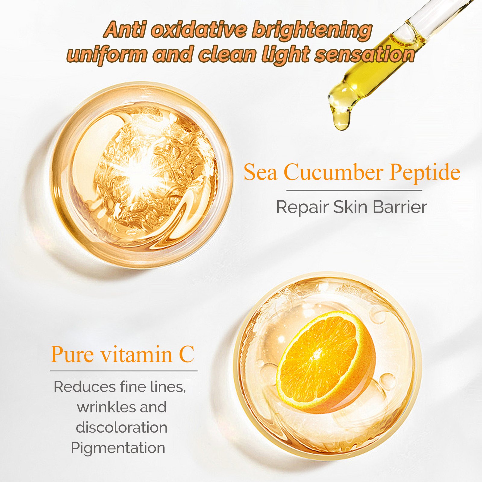 Face Care Serum Beauty Hot Sale Facial Vitamin C Brightening Serum With Sea Cucumber Peptide Hyaluronic Acid Serum OEM Supply