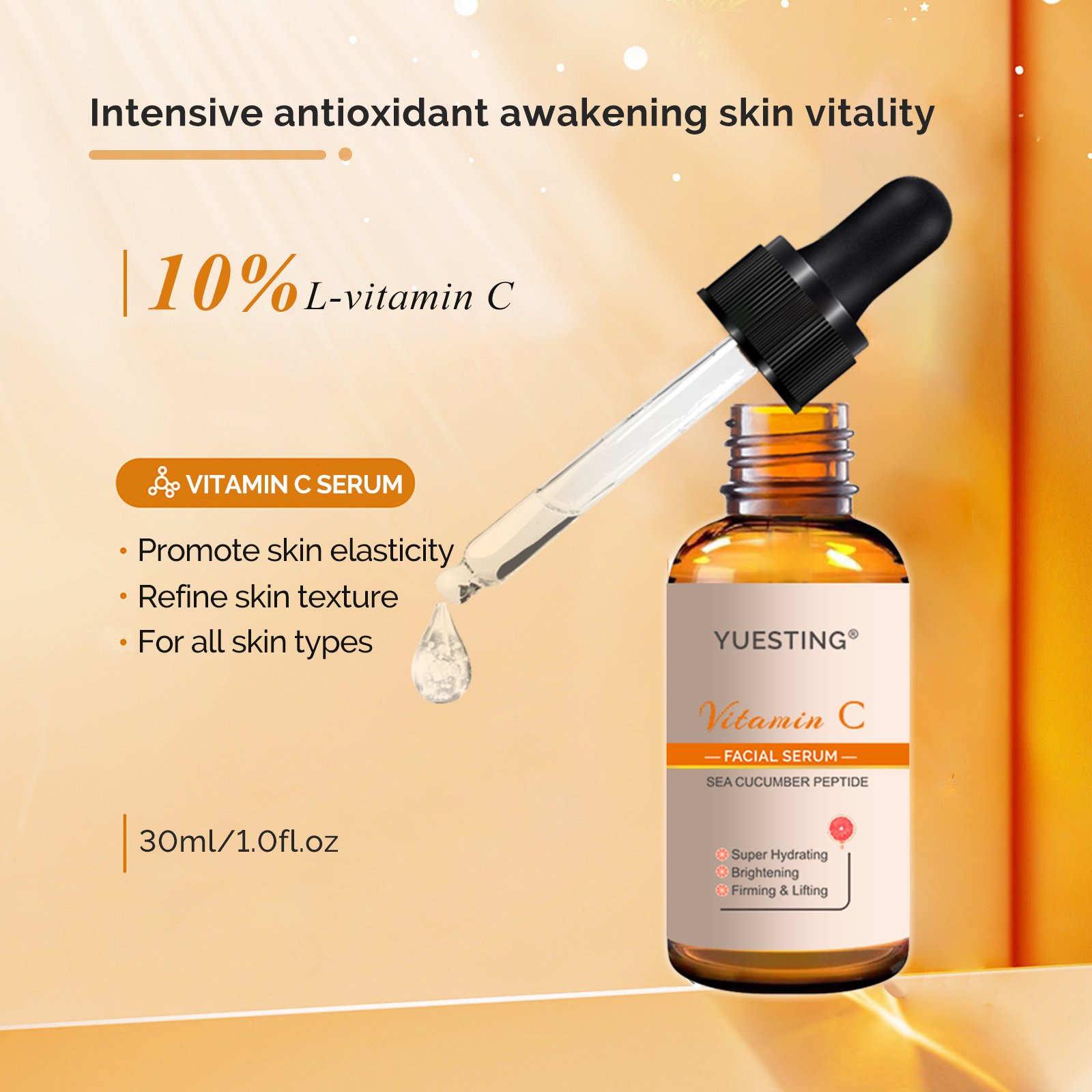 Face Care Serum Beauty Hot Sale Facial Vitamin C Brightening Serum With Sea Cucumber Peptide Hyaluronic Acid Serum OEM Supply