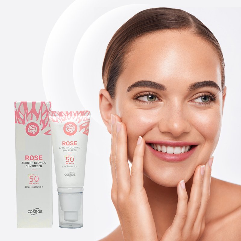 Private Label UVA UVB Protector Face Sun Screen Rose Whitening Arbutin Glowing Cream Korean Sunscreen SPF 50