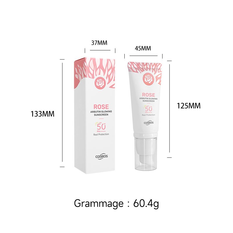 Private Label UVA UVB Protector Face Sun Screen Rose Whitening Arbutin Glowing Cream Korean Sunscreen SPF 50