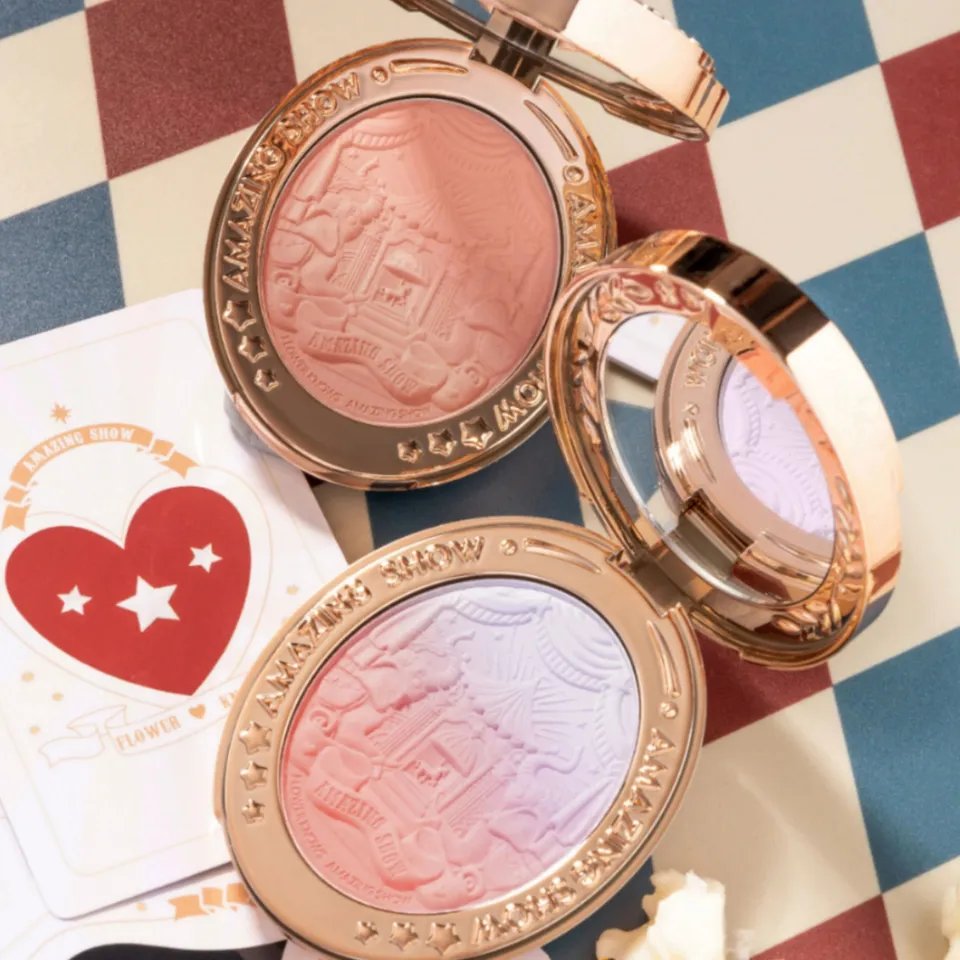 Flower Knows Circus Blush Palette 6-Color Gradual Relief Powder Blusher Fair Cream Highlighter Cheeks Blue Purple Swelling Color