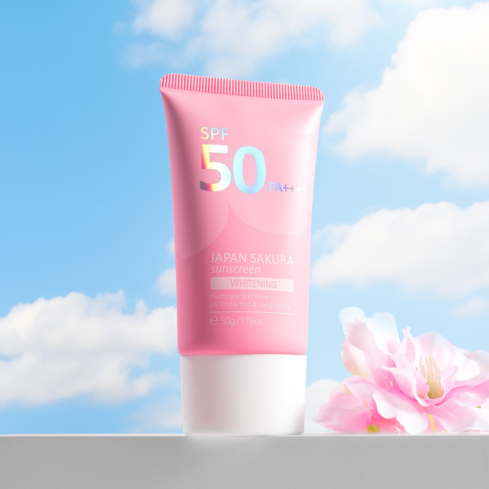 LAIKOU Sakura Waterproof Sun Block 50g Brightening Skin Care Moisture Adults Female UV Protection Sunscreen Face Cream 50 PA+++