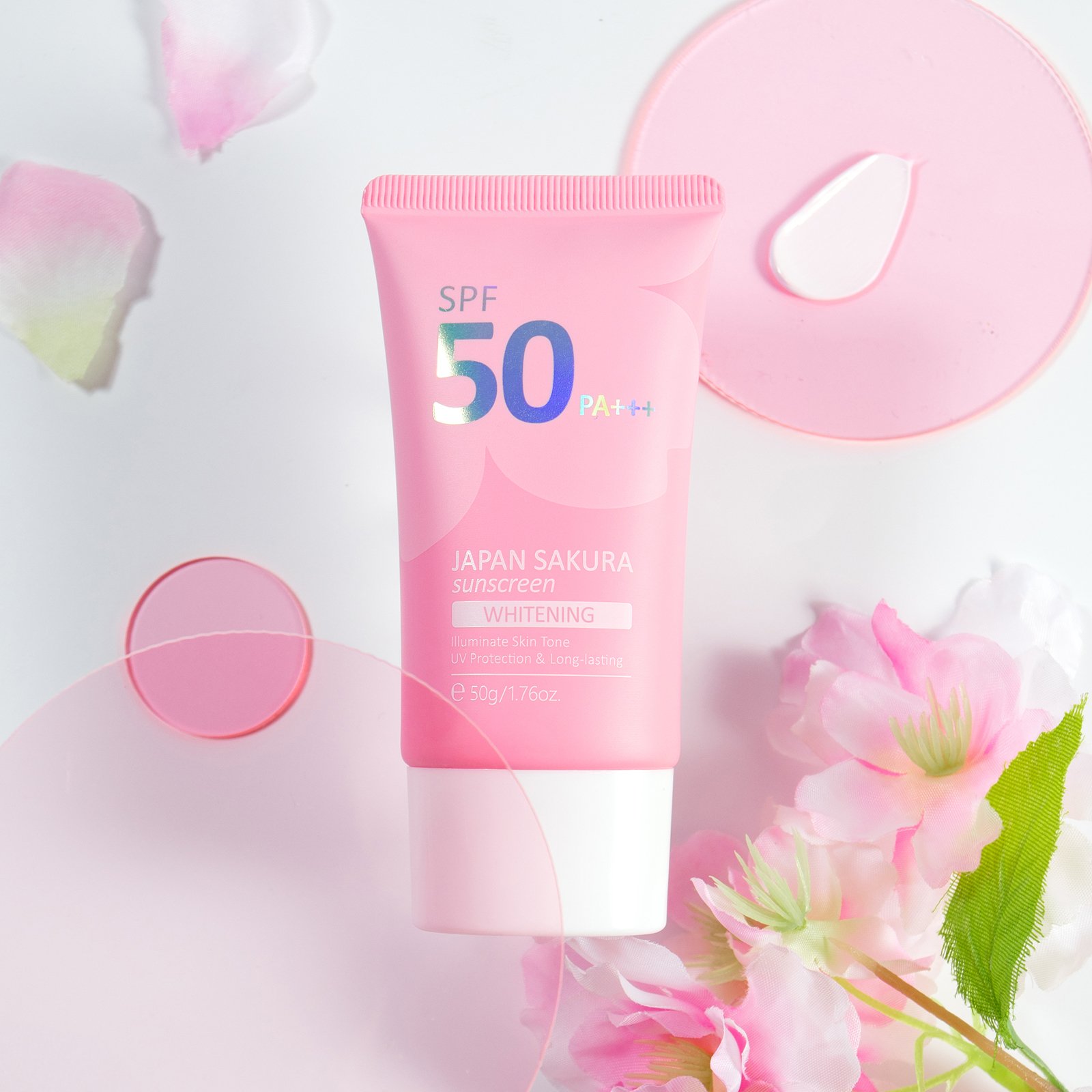 LAIKOU Sakura Waterproof Sun Block 50g Brightening Skin Care Moisture Adults Female UV Protection Sunscreen Face Cream 50 PA+++