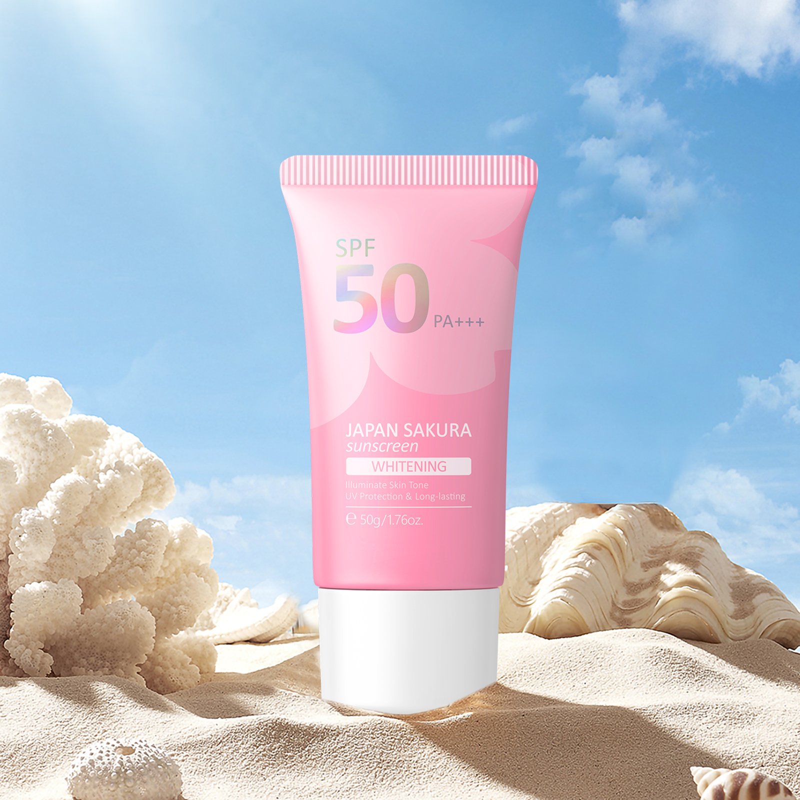 LAIKOU Sakura Waterproof Sun Block 50g Brightening Skin Care Moisture Adults Female UV Protection Sunscreen Face Cream 50 PA+++