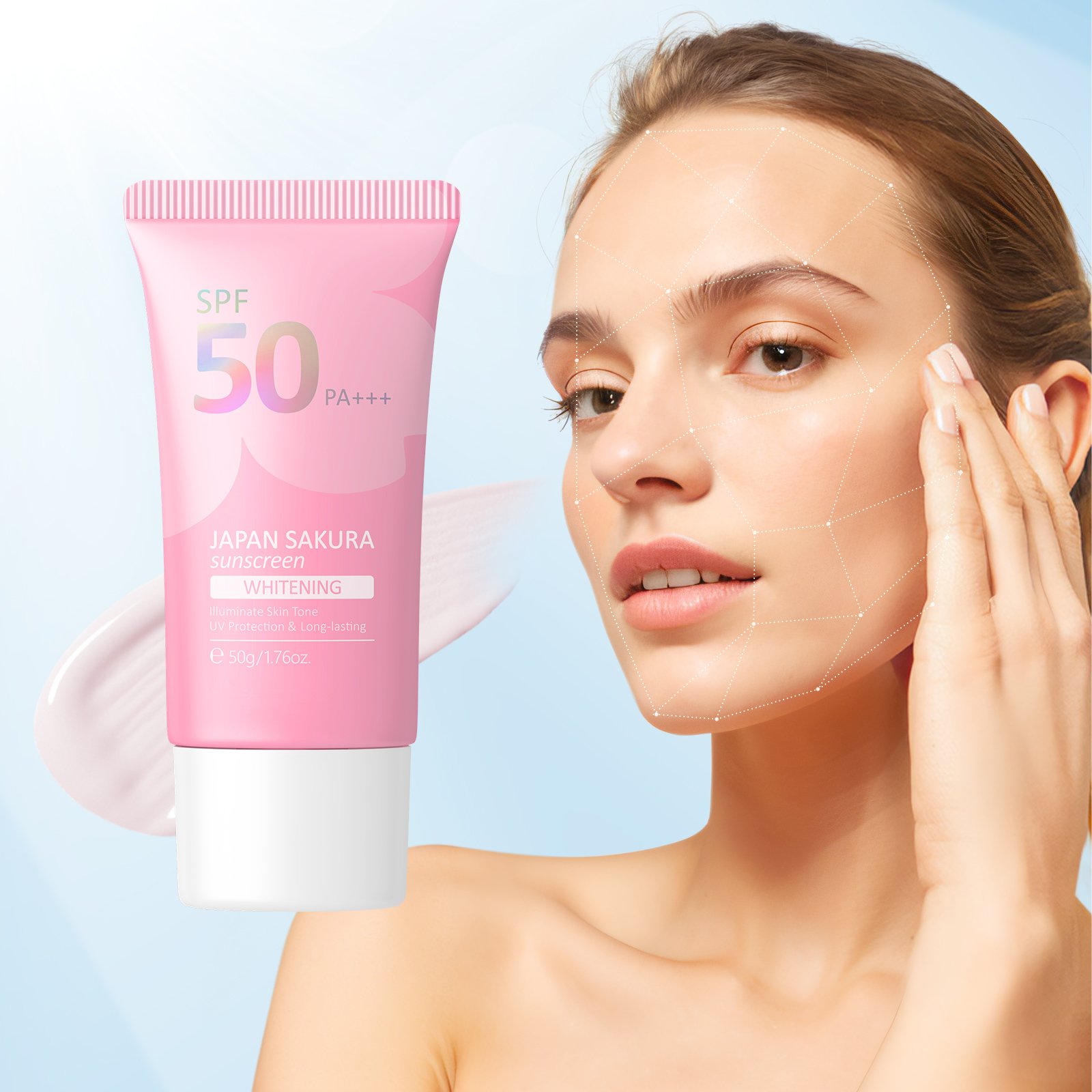 LAIKOU Sakura Waterproof Sun Block 50g Brightening Skin Care Moisture Adults Female UV Protection Sunscreen Face Cream 50 PA+++