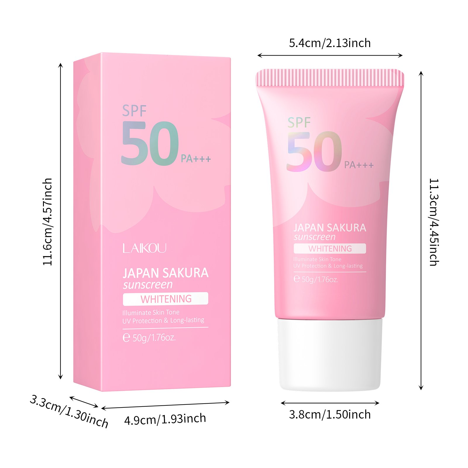 LAIKOU Sakura Waterproof Sun Block 50g Brightening Skin Care Moisture Adults Female UV Protection Sunscreen Face Cream 50 PA+++