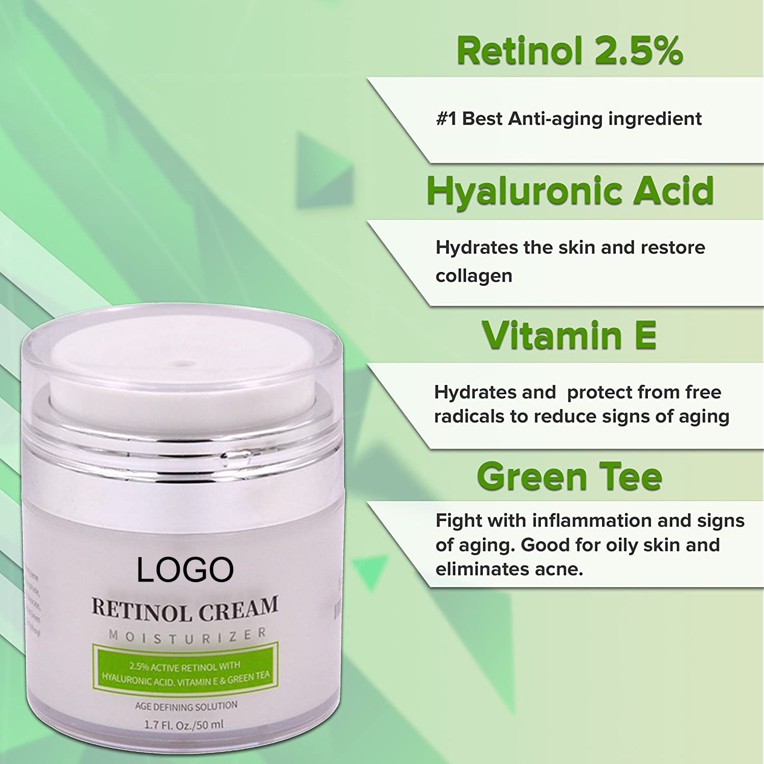OEM ODM 50ml Retinol moisturizer Face Cream Hyaluronic Acid Antiaging Remove Wrinkle Vitamin E Whitening Creamcollagen cream