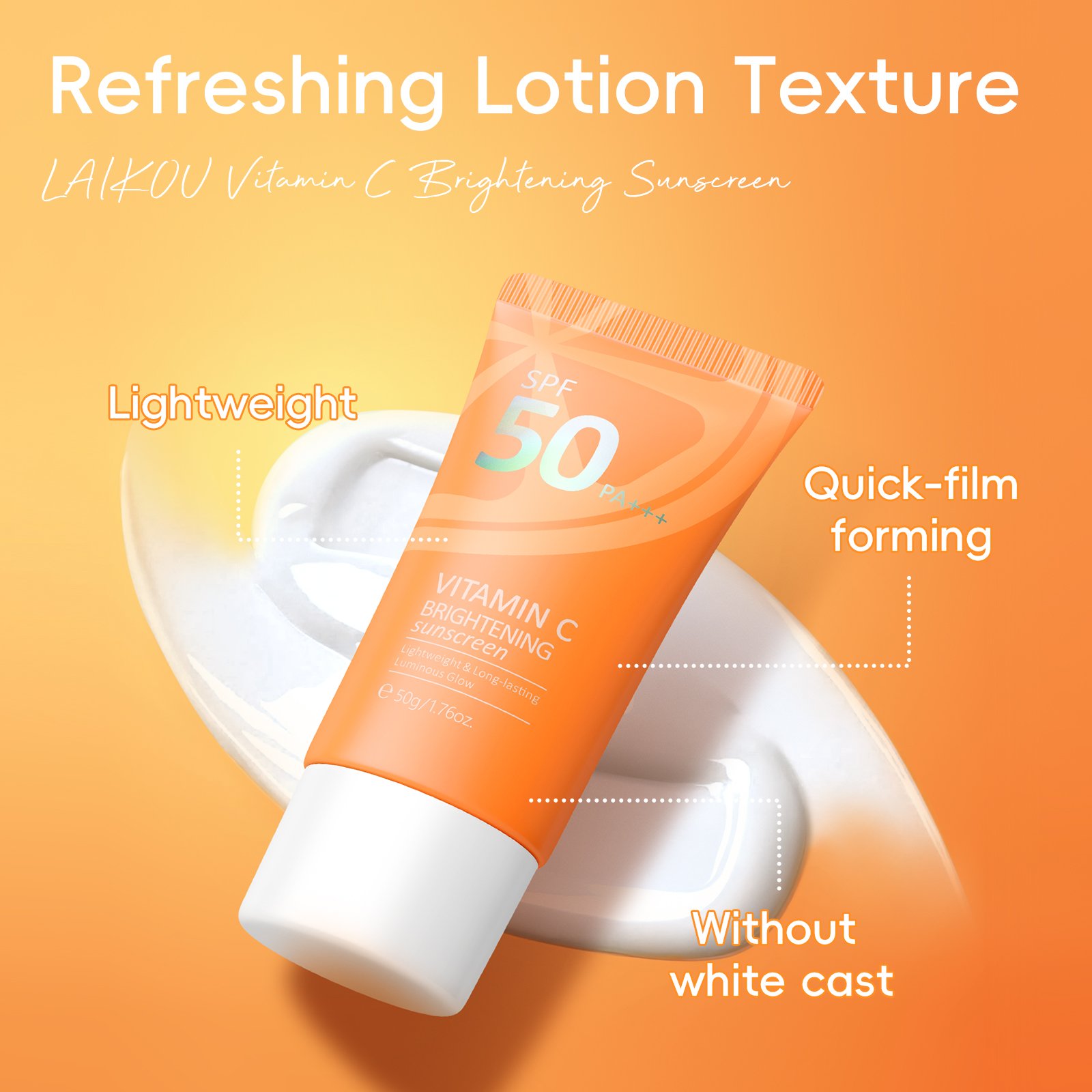 LAIKOU Vitamin C Brightening Sunscreen Sunblock SPF 50 PA+++ For Face Body Daily Life Beach On The Go Cream