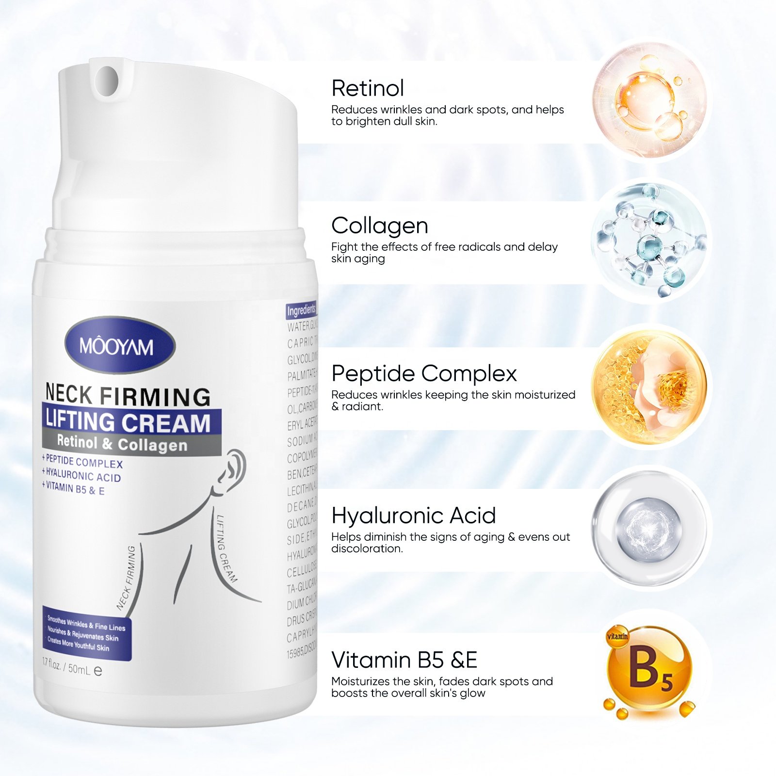 Private Label Retinol Neck Tightening Cream Collagen Vitamin B5 Day & Night Face Cream Firming Repairing Neck Antiaging Cream